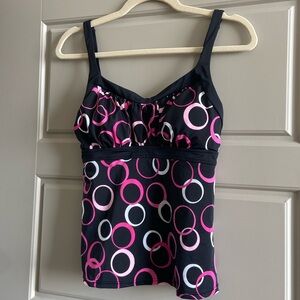 Jamaica Bay black and pink swim top with sewn in bra pads, like new